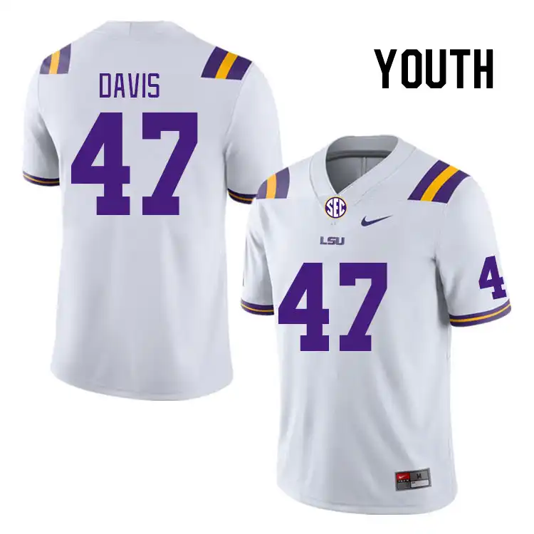 Youth LSU Tigers Jake Davis #47 White NCAA Football Jersey